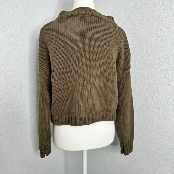 Callahan Knitwear Olive Green Cable Knit Button Front Cropped Cardigan Sweater S - Picture 3 of 7